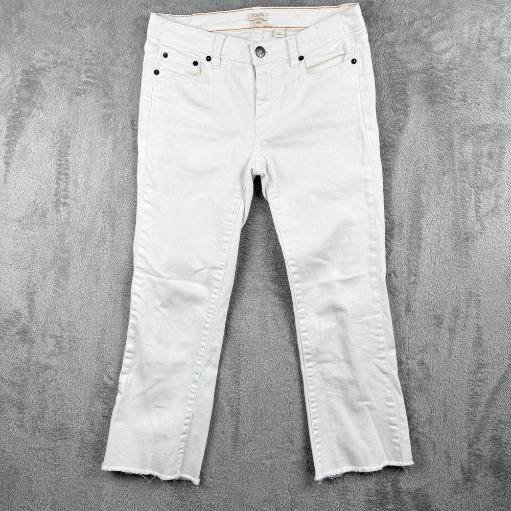 J.Crew Jeans Womens 26R‎ White Denim High Rise Cotton Stretch Cropped Raw Hem